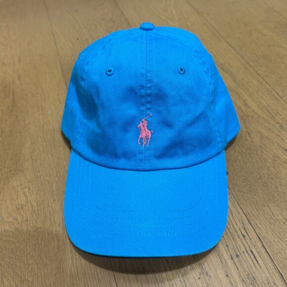 NWT Polo Ralph Lauren Cotton Chino Hat Light Blue Pink Pony Baseball Cap - Picture 1 of 2